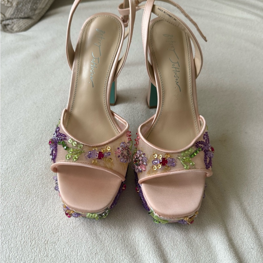 Betsey Johnson Vivien Beaded Platform Mesh Sandals Shoes - Picture 5 of 7